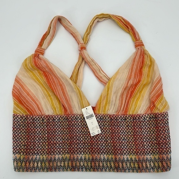 Anthropologie Yellow & Orange Striped Smocked Tank Top Size Large NWT - Picture 3 of 10